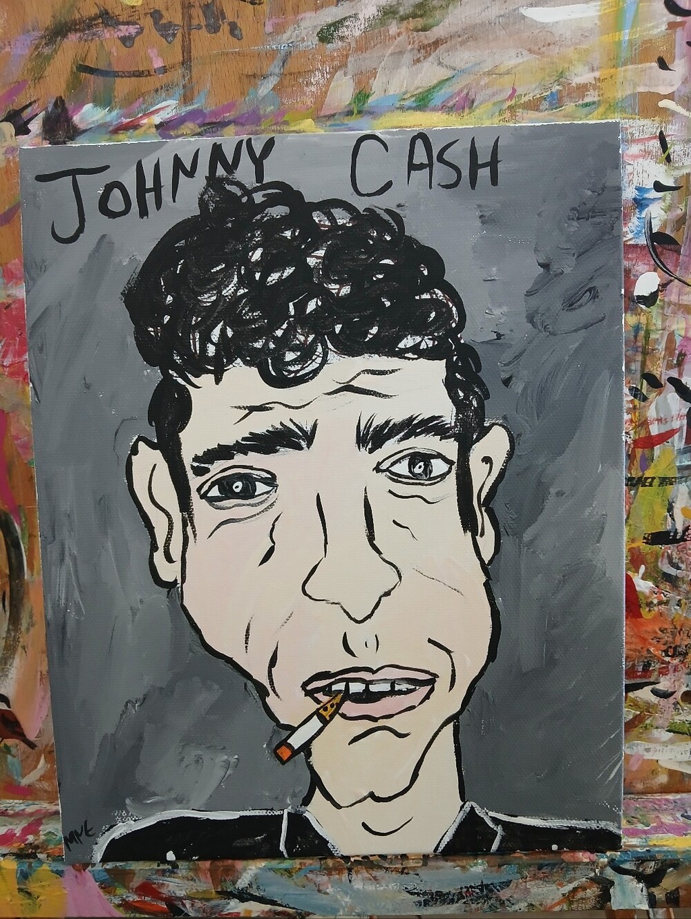 Johnny Cash Portrait Painting Folk Art
